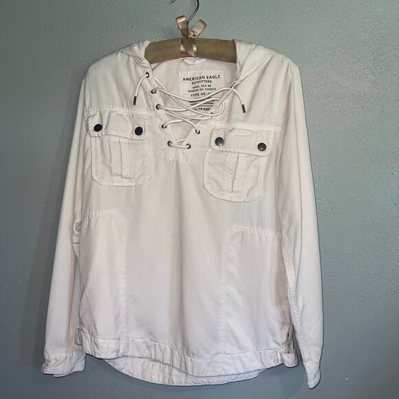 American Eagle Outfitters Light Pink Denim Pull Over Hooded Jacket Size XS - Picture 1 of 8